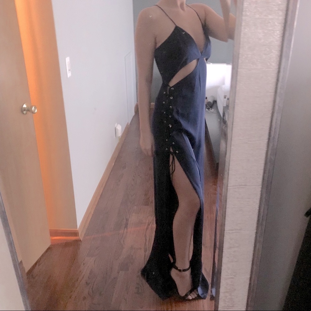 Navy Blue Lace-Up Dress